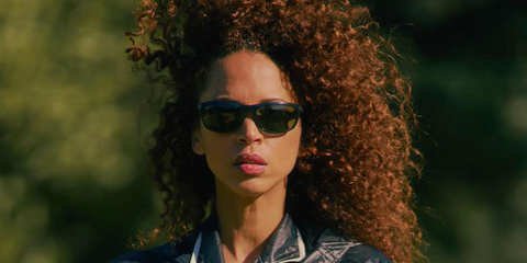 French actress and model Noemie Lenoir was seen wearing blue Ray-Ban Balorama RB 4089 6042/R5 sunglasses in the August 2026 issue of ELLE France magazine.