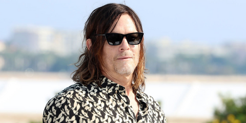 Actor and producer Norman Reedus was seen wearing black Saint Laurent Sun SL 737 Mica Thin 001 sunglasses at the "The Walking Dead" Photocall during the Mipcom Cannes, October 2025. Shop online now on Pretavoir
