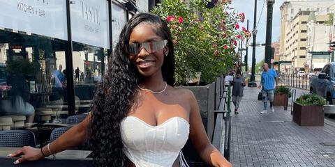 Television personalty Olandria Carthen of Love Island USA was seen wearing silver Balenciaga BB0041S 002 sunglasses in her Instagram post, May 2023. Shop online now on Pretavoir