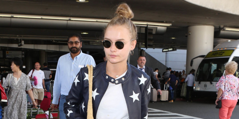 Australian actress Olivia DeJonge was seen wearing arista gold Ray-Ban Round Metal RB 3447N 001 sunglasses in Los Angeles