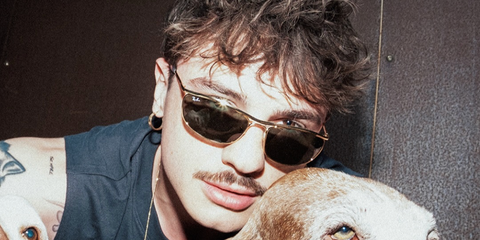 Italian singer Olly Inclusive was seen wearing gold Ray-Ban Olympian Deluxe RB 3119M 001/31 sunglasses