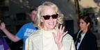 Pamela Anderson was seen wearing yellow tortoiseshell Gucci GG1539S 005 sunglasses with brown lenses in New York City, while promoting 'The Naked Gun’ On Late Night with Seth Meyers, July 2025. Shop online now on Pretavoir