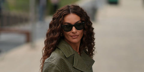 Italian model Paola Turani was seen wearing black Ray-Ban Mega Wayfarer RB 0840S 901/31 sunglasses at the Ermanno Scervino Spring/Summer 2025 fashion show during Milan Fashion Week. Shop online now on Pretavoir