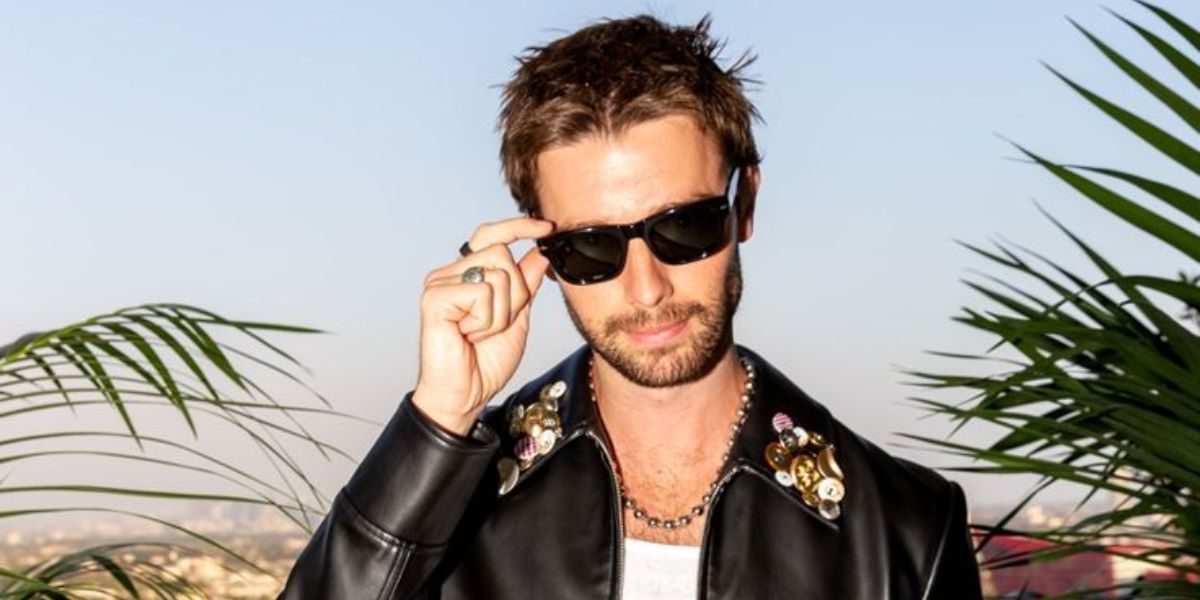 Patrick Schwarzenegger is seen wearing Persol 3348S 95/31 sunglasses to the brand's private cocktail party in Los Angeles