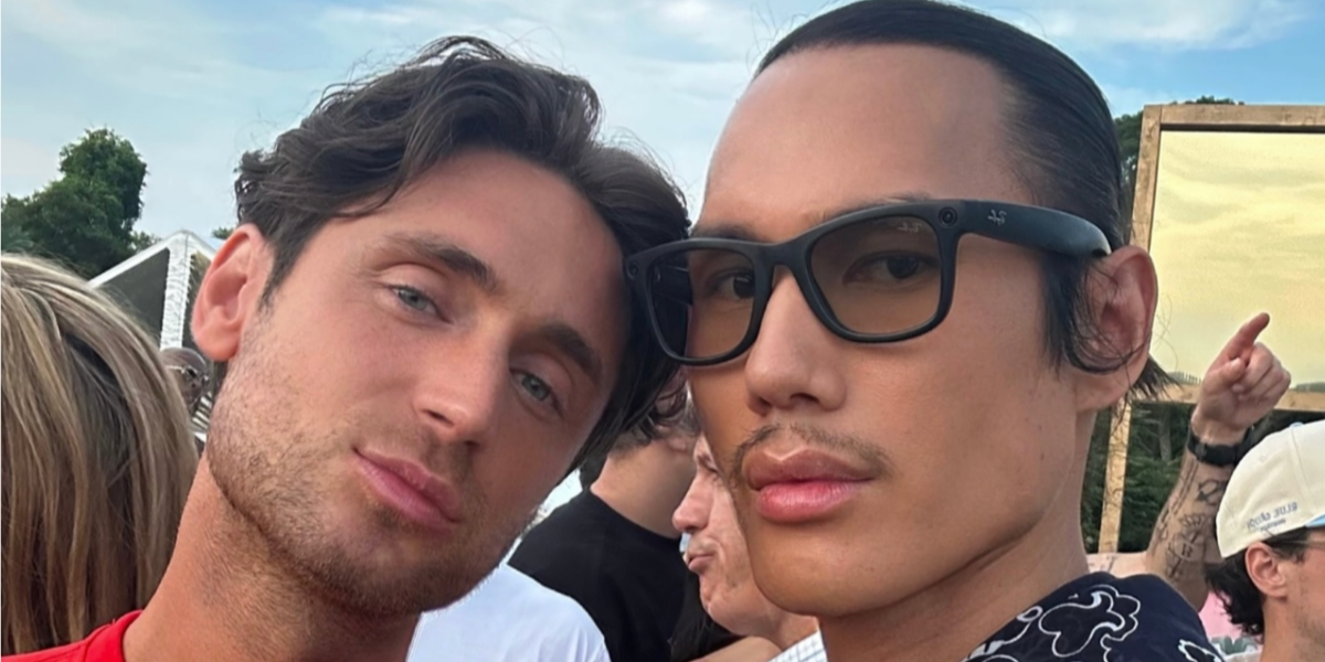 Celebrity makeup artist Patrick Ta was seen wearing black Ray-Ban Meta Wayfarer RW4008 601S/1M Photochromic Smart Glasses in his Instagram post, June 2025. Shop online now on Pretavoir