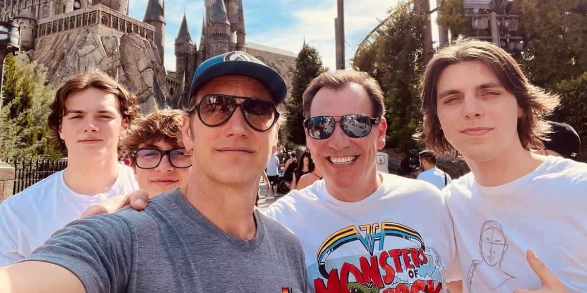 Actor Patrick Wilson, pictured third from left, was seen wearing black Ray-Ban Cats 5000 RB 4125 601/32 sunglasses in his Instagram post