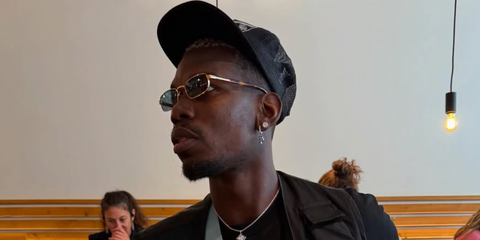 French footballer Paul Pogba was seen wearing gold and havana Prada PR B54S 5AK40K rectangular sunglasses with green lenses in his Instagram post, June 2025. Shop online now on Pretavoir