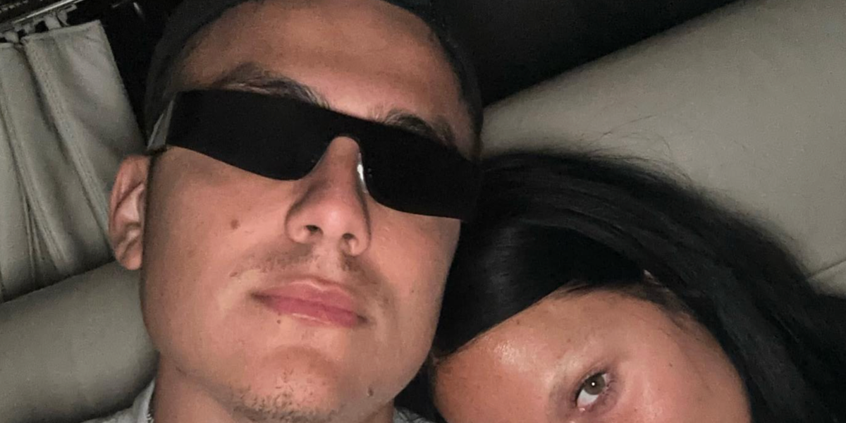 Paulo Dybala was seen wearing grey black Balenciaga BB0041S 001 shield sunglasses in his Instagram post