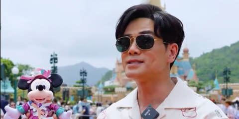 Hong Kong actor Philip Ng was seen wearing gold Ray-Ban Bain Bridge RB 3735 001/31 sunglasses in a Hong Kong Disneyland campaign, published on social media in April 2025.