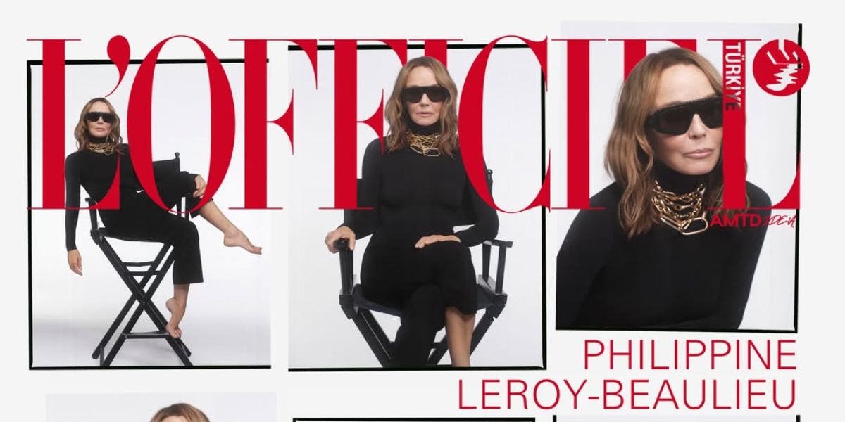 French actress Philippine Leroy-Beaulieu was seen wearing black Alaia AA0092S 001 sunglasses on the cover of L'Officiel Turkiye, December 2025.