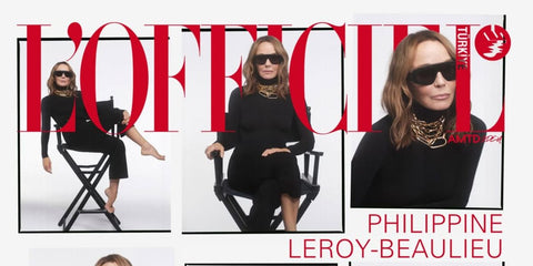 French actress Philippine Leroy-Beaulieu was seen wearing black Alaia AA0092S 001 sunglasses on the cover of L'Officiel Turkiye, December 2025.