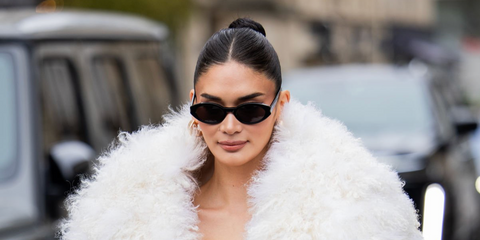 Filipino model, actress, and Miss Universe 2015 Pia Wurtzbach Jauncey was seen wearing black Saint Laurent Sun SL 567 001 sunglasses at the Ashi Studio Haute Couture Spring/Summer 2026 fashion show during Paris Couture Week.