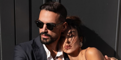 Italian internet personality Pietro Tartaglione, pictured with partner Rosa Perrotta, was seen wearing the iconic Ray-Ban Clubmaster 3016 W0365 Black sunglasses in his Instagram post, October 2025.