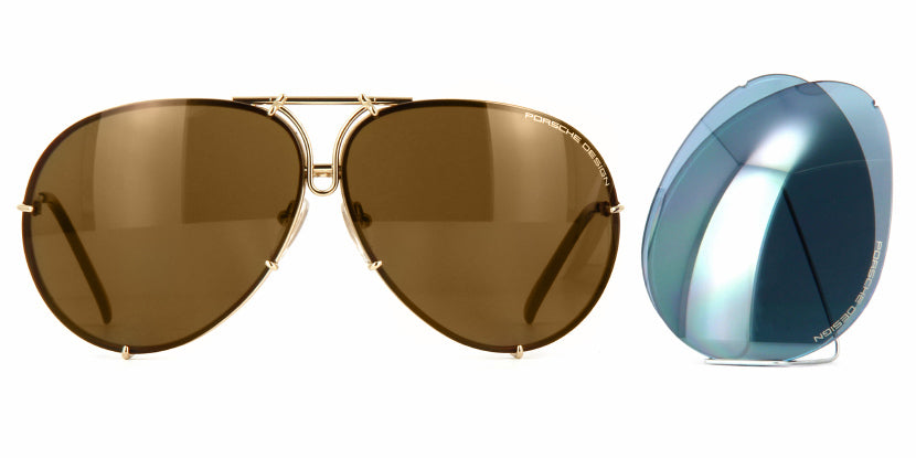 Porsche Design 8478 A Gold Frame - Brown + Blue Lenses - As Seen On Johnny Depp & Laurence Fishburne