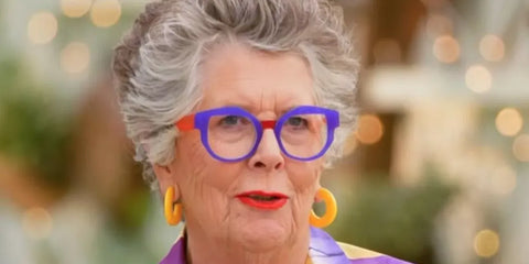 Prue Leith was seen wearing violet and red Face A Face Framed 1 8761 optical glasses in The Great British Bake Off, Biscuit Week in September 2025. Shop online now on Pretavoir