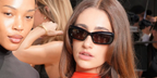 Actress and comedian Rachel Sennott was seen wearing black Balenciaga BB0504S 001 Diva Rectangle sunglasses at the Balenciaga Haute Couture Fall/Winter 2026 fashion show in Paris.