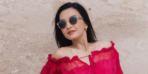 Indonesian actress, celebrity, and philanthropist Raline Shah was seen wearing transpareny tellow Maui Jim Hiehie GS636-21 sunglasses with grey gradient lenses in her Instagram post, May 2025.