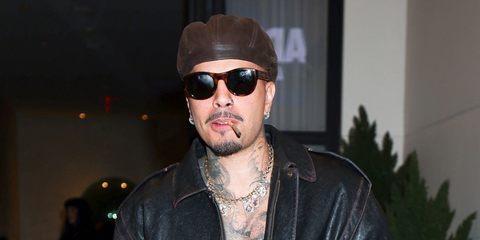 Rauw Alejandro was seen wearing tortoiseshell Saint Laurent SL 798 Maxime 003 sunglasses with grey lenses at Teyana Taylor's pre-Met Gala party in New York City, May 2026.