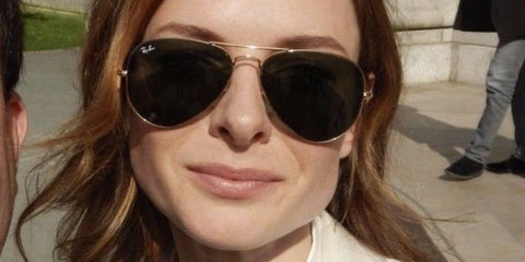 Rebecca Ferguson was seen wearing ovresized gold Ray-Ban Aviator II RB 3026 L2846 sunglasses
