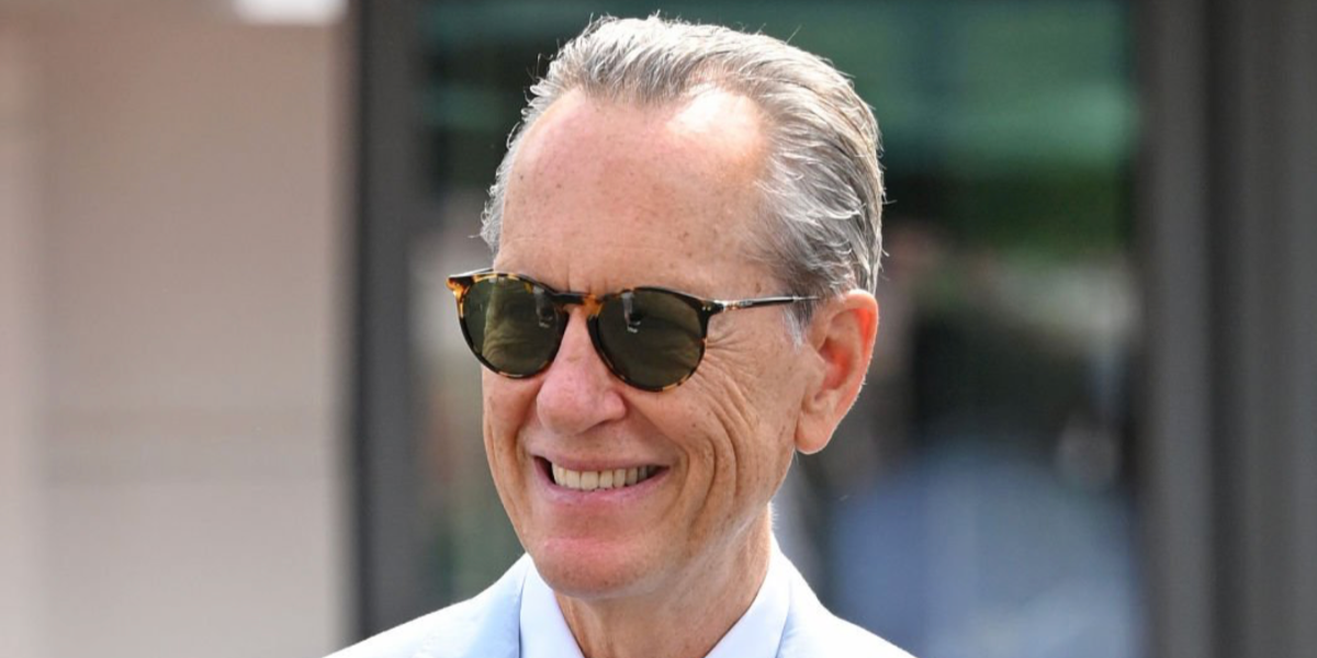 Richard E. Grant was seen wearing tortoiseshell Ralph Lauren RL8181P 5249/4E round sunglasses with green lenses at the Wimbledon Tennis Championships 2026