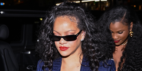Rihanna was seen wearing black Saint Laurent Sun SL 557 Shade 001 sunglasses at the Celine Dion's Paris show in September 2026.
