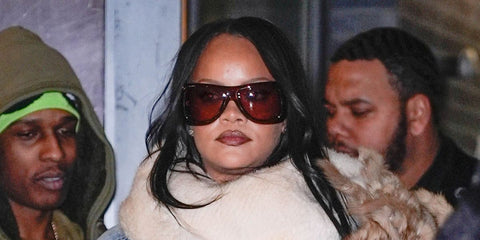 Rihanna was seen wearing transparent dark brown Saint Laurent Sun SL 902 HOWL 007 pillowed sunglasses in New York City, January 2026.