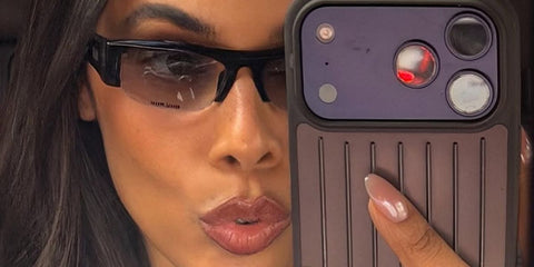 Rochelle Humes was seen wearing black Miu Miu MU B07S 16K04O sunglasses with grey gradient lenses in her Instagram mirror selfie, April 2026.