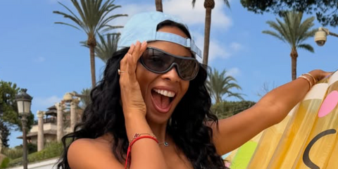 Rochelle Humes was seen wearing grey Miu Miu MU B14SU 25N70M Ivresse sunglasses in her Instagram post, August 2026