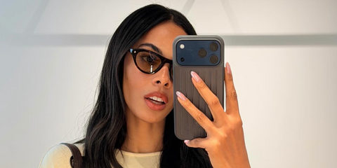 Rochelle Humes was seen wearing dark tortoise Prada PR B15S 17N70R sunglasses with light brown lenses in her Instagram mirror selfie, April 2026.