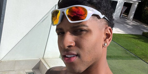 Brazilian footballer Rodrygo was seen wearing white Oakley Lateralis OO9431 10 sunglasses with Prizm Road Polarised lenses in his Instagram post, June 2025.