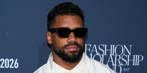 American football quarterback legend Russell Wilson was seen wearing black Saint Laurent SL 572 001 sunglasses at the Fashion Scholarship Fund's FSF LIVE Gala 2026 in New York City.
