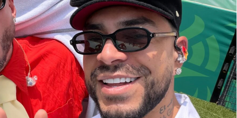Colombian rapper and singer Ryan Castro was seen wearing black Prada PR D06S 16K03D sunglasses while performing at the World Cup 2026 Opening Ceremony