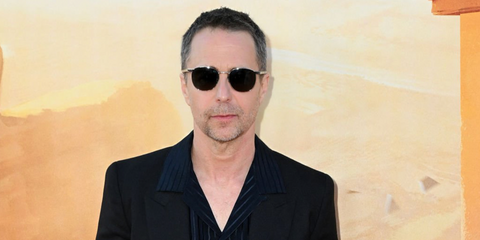 Sam Rockwell was seen wearing silver Saint Laurent SL 747 002 sunglasses at the premiere of "The Bad Guys 2" in Hollywood, July 2025. Shop online now on Pretavoir