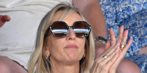 Sam Taylor-Johnson was seen wearing dark tortoiseshell Tom Ford Romy TF1032 52E sunglasses with brown lenses at the Wimbledon Tennis Champoionship 2026