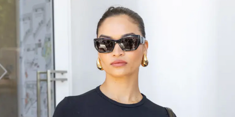 Shanina Shaik was seen wearing black Marc Jacobs Marc 723/S 807IR square sunglasses during the 2024 Cannes Film Festival