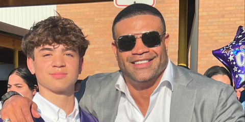 Former American football player Shawne Merriman was seen wearing silver Ray-Ban RB 3699 004/K8 sunglasses with grey Polarised lenses at his son's graduation, shared through his Instagram post in June 2024.