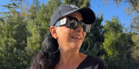 Singer-songwriter Sheila E. was seen wearing black Versace 4405 GB1/87 oversized square sunglasses in her Instagram reel, November 2025.