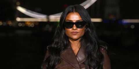 Simone Ashley was seen wearing black Burberry BE4454 3001/87 sunglasses at the Burberry Fall/Winter 2026 fashion show during London Fashion Week.