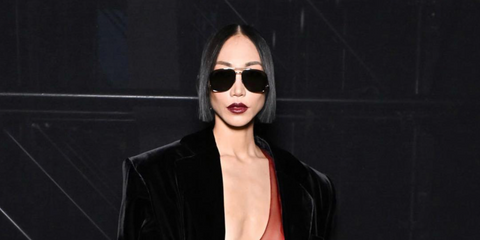 Model and DJ Soo Joo Park was seen ewaring silver Saint Laurent Sun SL 653 Leon 001 sunglasses at the Saint Laurent Spring/Summer 2024 fashion show during Paris Fashion Week. Shop online now on Pretavoir