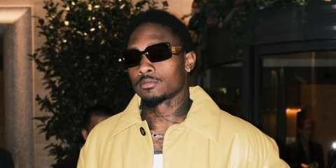 Stefon Diggs is seen wearing Loewe Anagram LW40101I 01A rectangle sunglasses during Milan Fashion Week