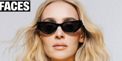 Italian DJ Stella Bossi was seen wearing black and silver Alexander McQueen AM0520S 001 cat eye sunglasses on the cover of Faces Magazine, Winter 2025.