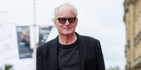 Swedish actor Stellan Skarsgard was seen wearing tortoiseshell Zegna EZ0270/S 55E sunglasses with light brown lenses at the San Sebastian International Film Festival 2025. Shop online now on Pretavoir