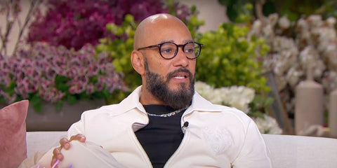 Swizz Beatz wears Tom Ford TF5695-B 001 Blue Control round glasses to the Jennifer Hudson Show