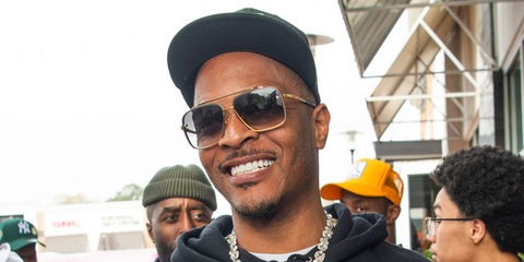 T.I. was seen wearing Dita Mach Six DTS 121 01 Yellow Gold and Black Rhodium sunglasses at the Sea Salt SoulFull Sunday Gospel Brunch in Atlanta, Georgia, March 2026.
