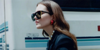 Talia Ryder was seen wearing black, gold, and red Saint Laurent SL 539 Paloma 001  square cat eye sunglasses in a W Magazine feature, June 2022