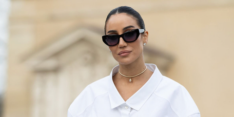 Tamara Kalinic was seen wearing tortoiseshell Givenchy City GV40129I 52W sunglasses with blue gradient lenses at the Givenchy Fall/Winter 2026 fashion show during Paris Fashion Week.