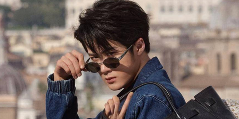 Chinese actor Tan Jianci was seen wearing silver Michael Kors Monte Carlo MK1161 1893/87 sunglasses in the Michael Kors Fall 2025 campaign. Shop online now on Pretavoir
