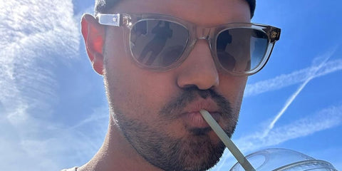 Taylor Lautner was seen wearing transparent Cutler and Gross Sun 9101 02 Granny Chic sunglasses in his Instagram post, August 2024