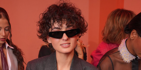 Italian actress and singer Tecla Insolia was seen wearing black Gucci GG1779S 001 sunglasses at the Gucci Spring/Summer 2025 fashion show during Milan Fashion Week