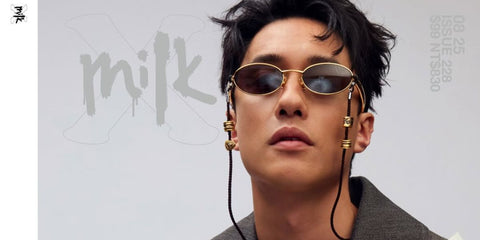 Hong Kong actor Terrance Lau was seen wearing gold Bottega Veneta Sardine BV1386S 001 oval sunglasses in a MILK X Magazine Hong Kong feature, August 2025. Shop online now on Pretavoir